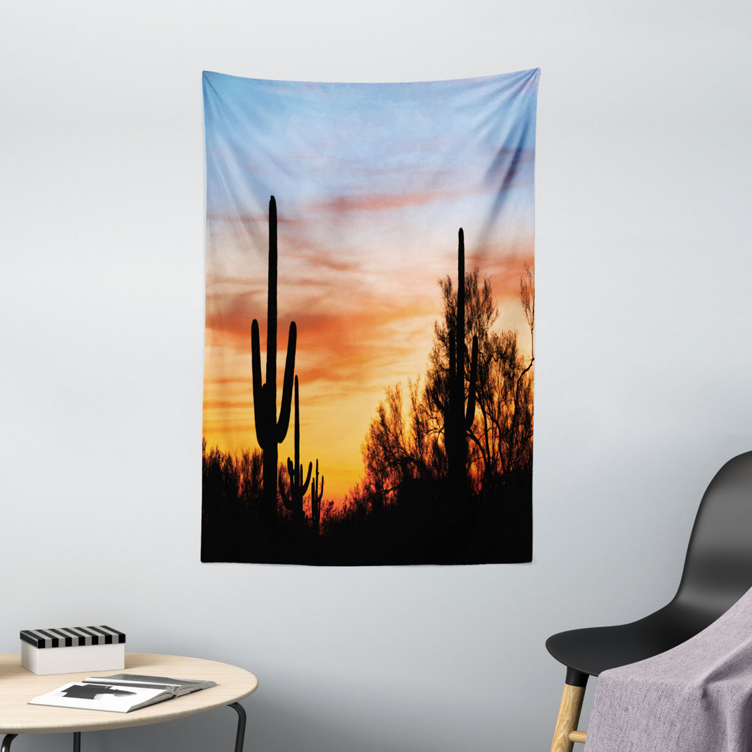 Tapisserie Sonnige Wüste Kaktus Silhouetten Bild Wild West Natur Sonnenuntergang