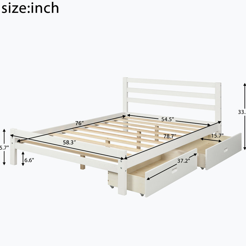 Lit plateforme double avec rangement, Blanc