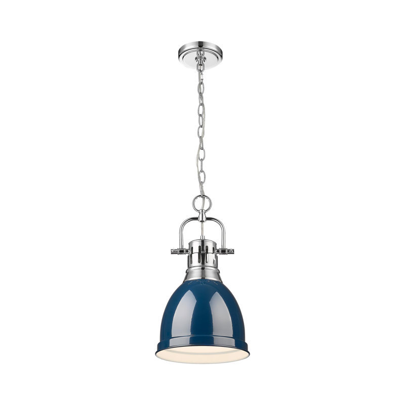 Luminaire suspendu 1 lumière avec chaîne Cajoux, Bleu marine mat, H 8,875 po x l 8,875 po, Chrome chrome