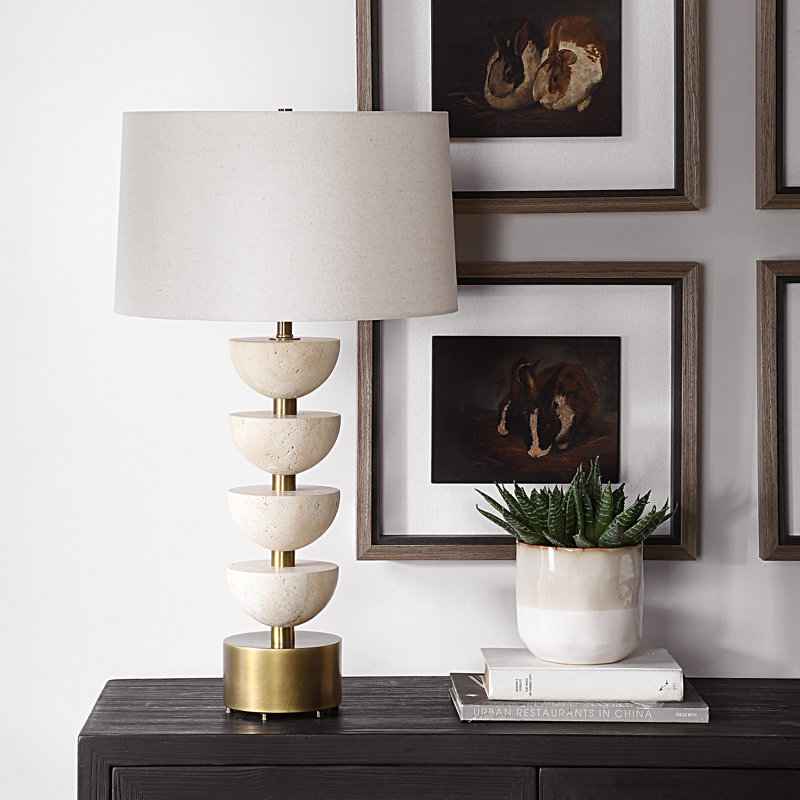 Everly Quinn Hickmon Travertine Table Lamp