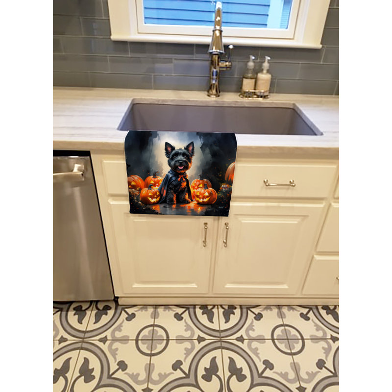 Scottish Terrier Puppy Halloween Kitchen Towel, Scottish Terrier