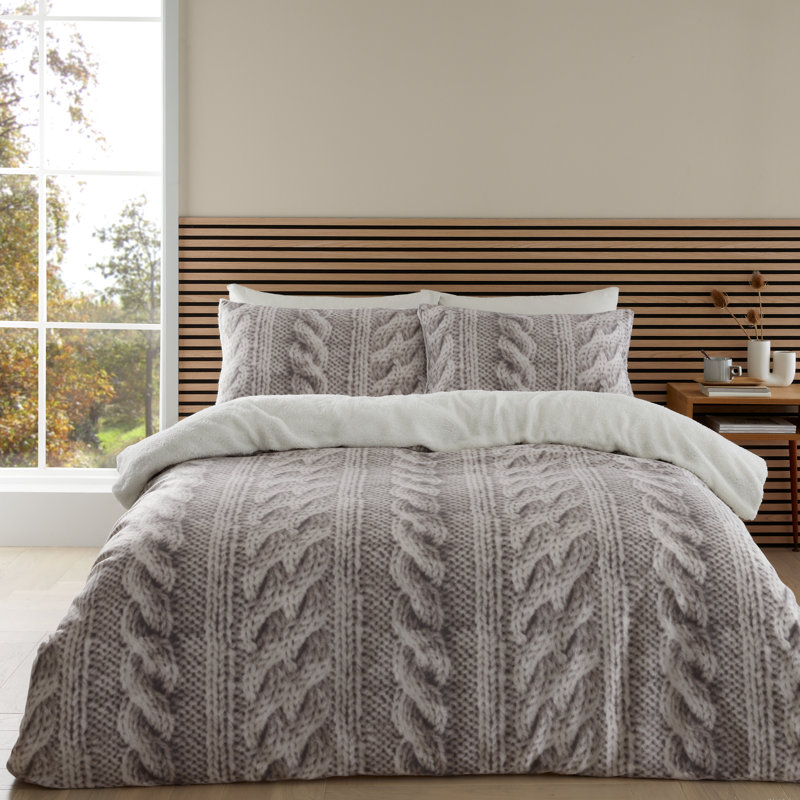 Cosy Warm Cable Knit Fleece Duvet Cover Set, Double