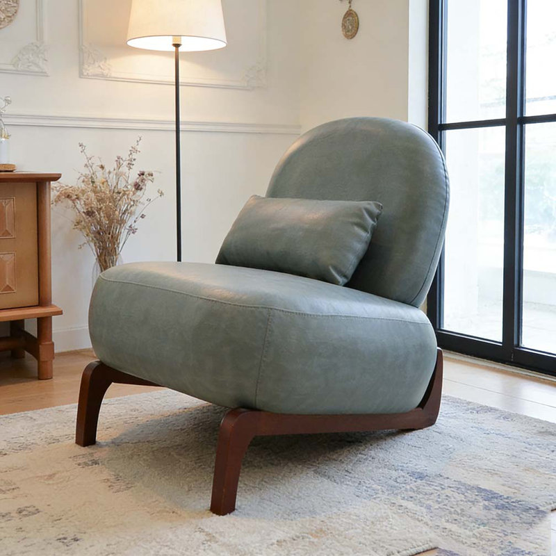 Cute Accent Chair with Solid Wood Legs, Faux Leather, Blue
