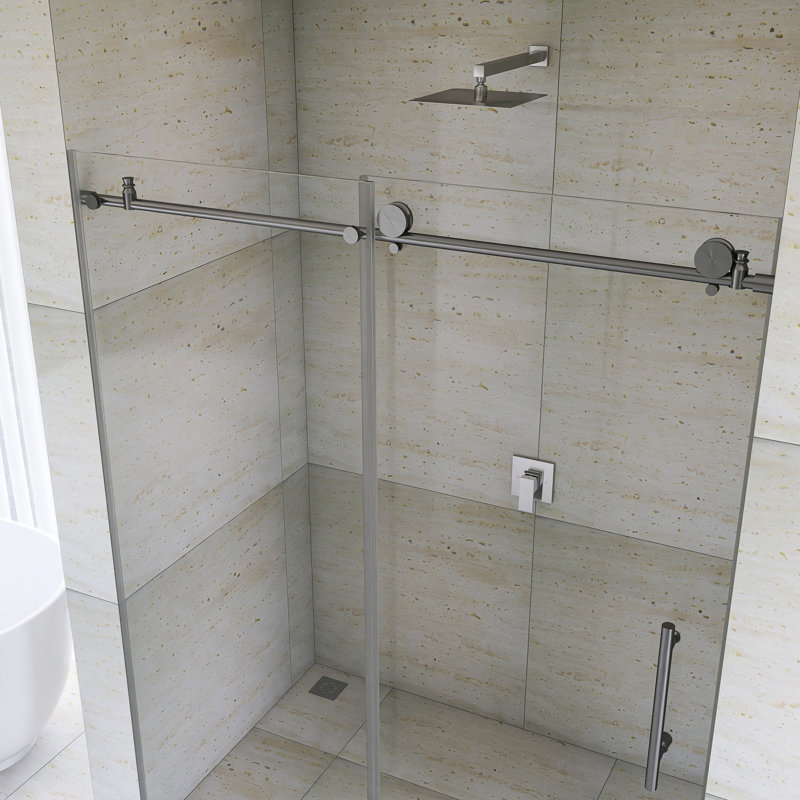 56-60 "W X 76" H Single Sliding Frameless  Shower Door In Brushed Nickel Finish,  Brushed Nickel