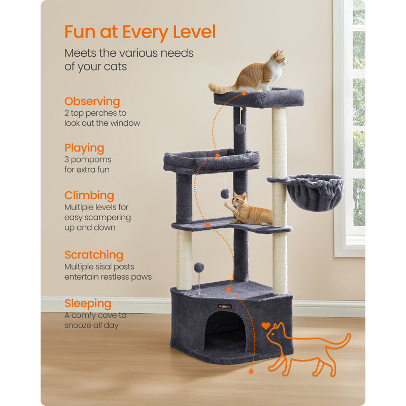 140.7cm H Cat Tree, Dark Grey