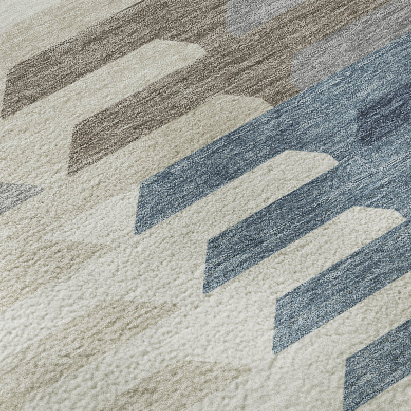 Premium Machine Washable Mayfield AMF2328 Geometric Rug, Denim, 8' Round