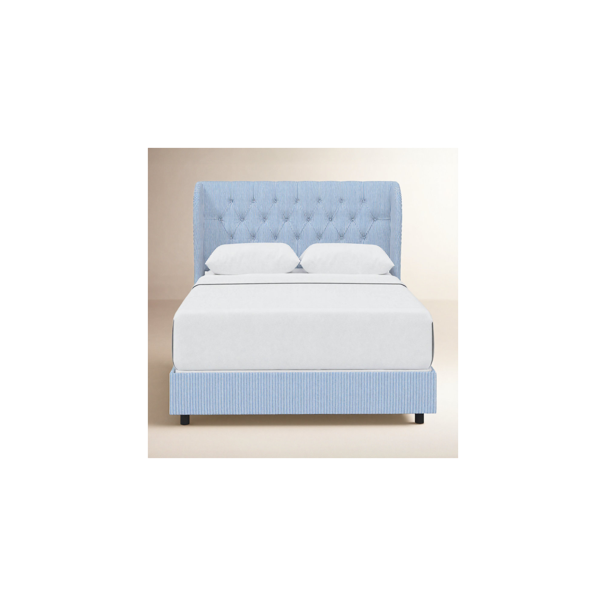 Tomey Upholstered Wingback Bed, California King, Prep Stripe Blue