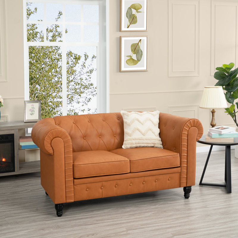 Causeuse Chesterfield en cuir Sanor, Caramel