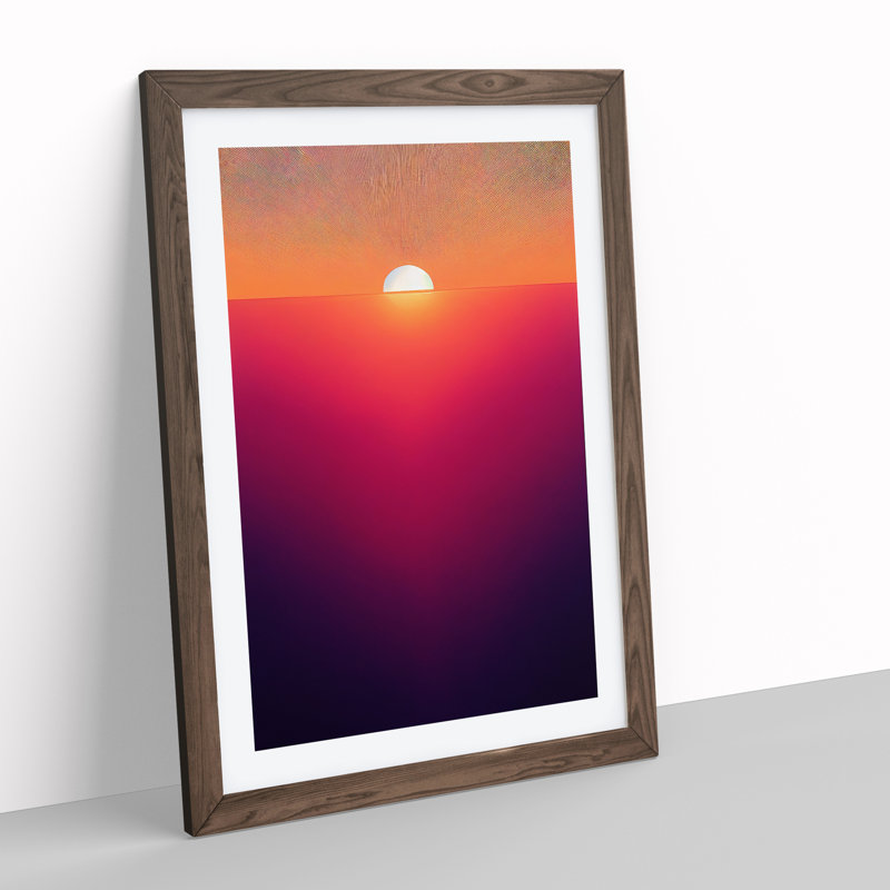 Beguiling Abstract Sunset - Wall Art, 36cm H x 27cm W x 2cm D, Walnut Framed, White