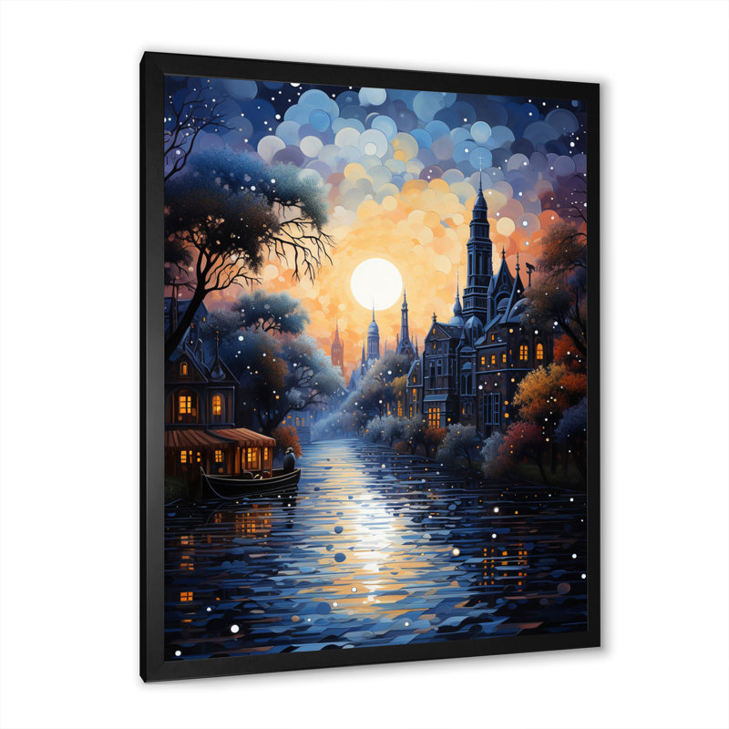 Impression sur toile Blue Canal, Cadre photo noir, H 40 po x l 30 po x P 1,5 po