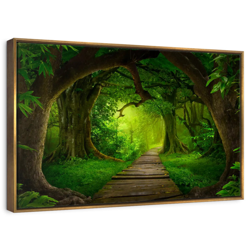 Forêt de fées, 46 po x 31 po, Cadre flottant doré