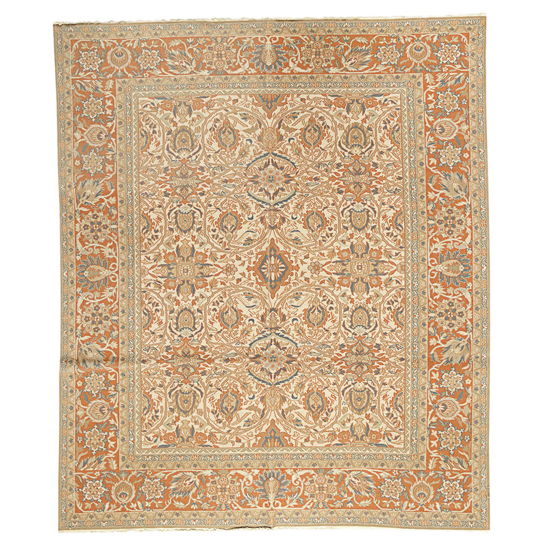 Tapis beige et rouille de haute qualité noué à la main