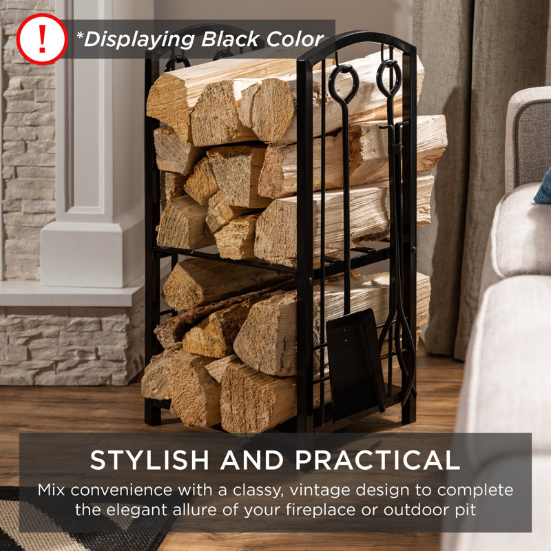 5-Piece Copper Wrought Iron Firewood Log Rack Holder Set