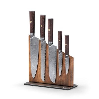 Magnetic Kitchen Knife Block Set - Olive Handle Damascus