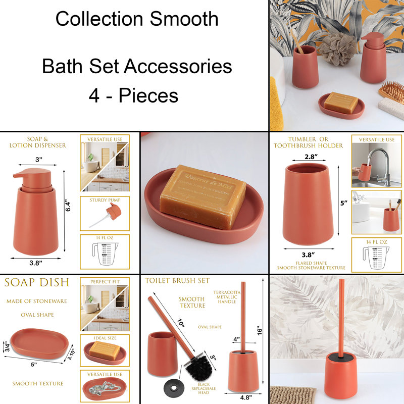 Terracotta 4-Piece Bathroom Accessory Set with Soap Dispenser