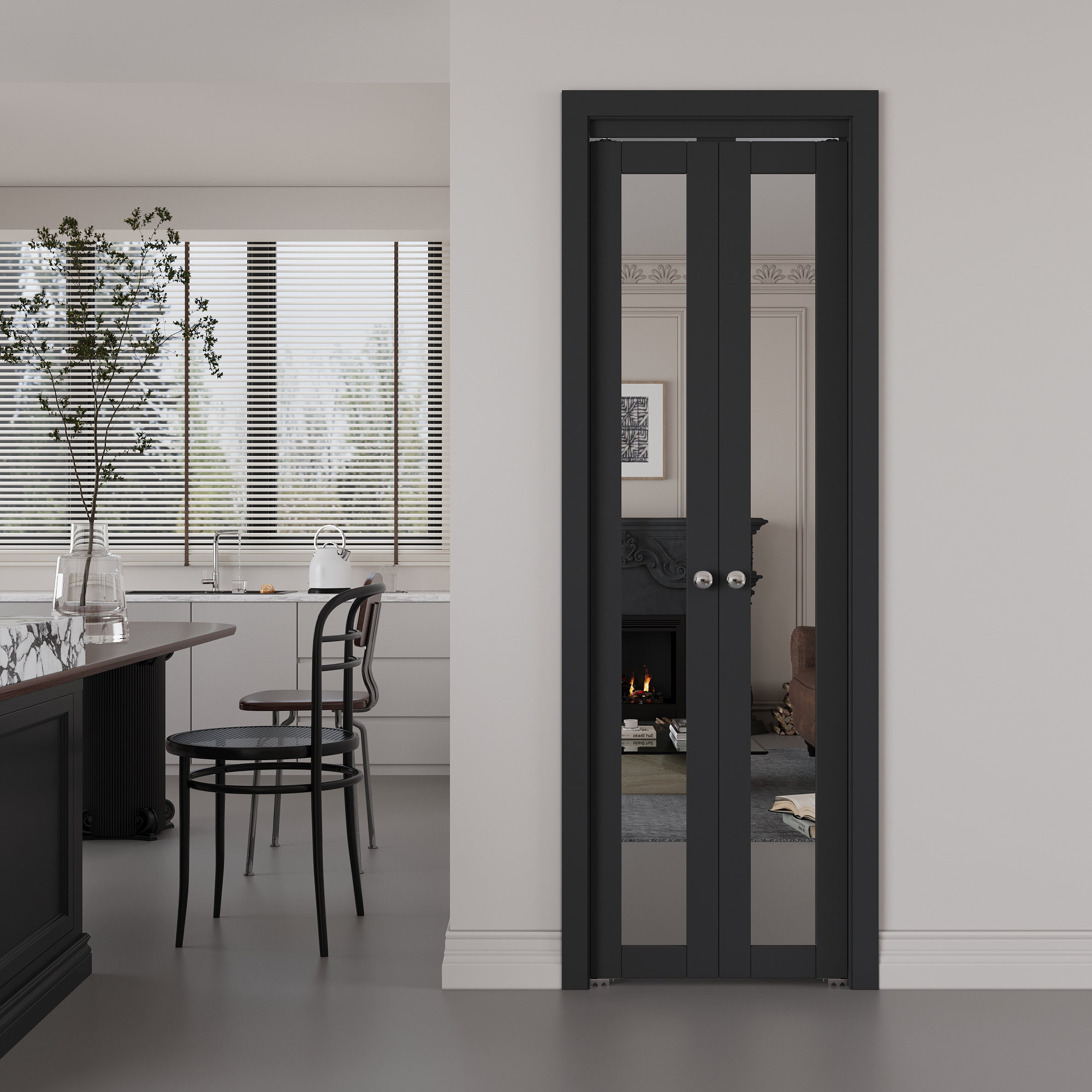 HOZONE Pivot-French Or Bi-Fold Mirrored Door Solid Manufactured Wood With Installation Hardware Kit(Closet-Pantry) | Wayfair