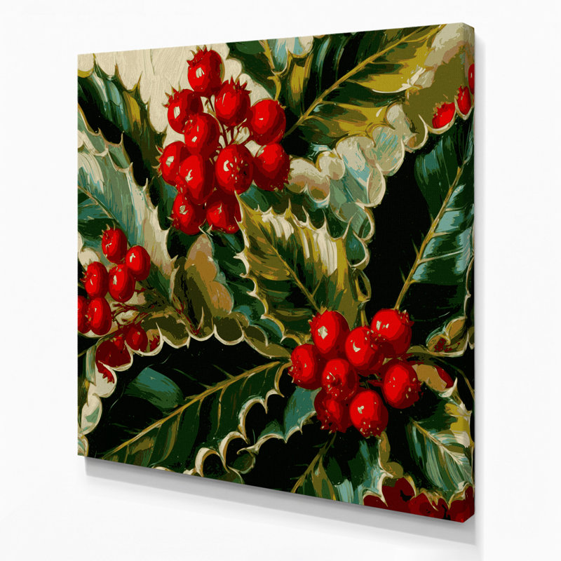 Art de Noël sur toile de Noël houx et baies brunes, H 12 po x l 12 po