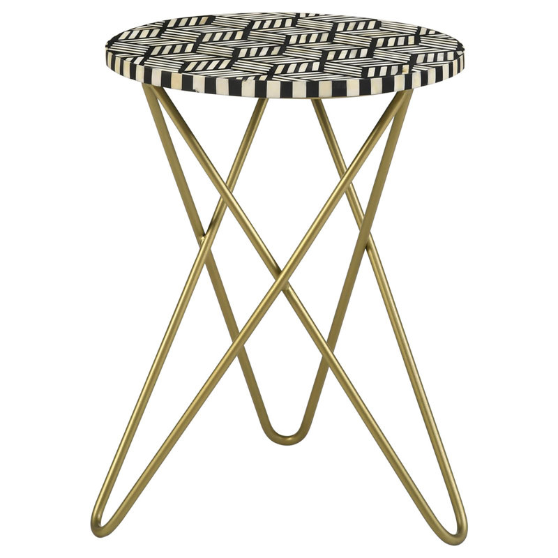 Élégante table d'appoint noire, blanche et dorée avec surface durable pour des intérieurs modernes et une utilisation polyvalente