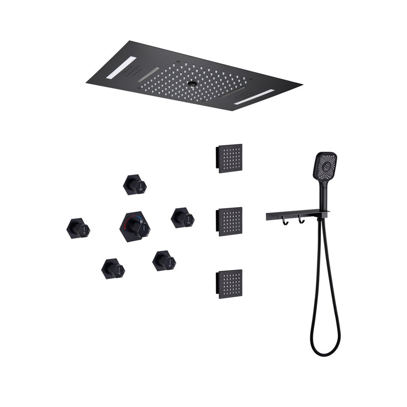 AquaRhapsody Thermostatic Complete Shower System with Rough in-Valve, Matte Black