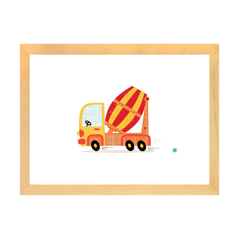 Cement Mixer - impression d'art graphique, H 24 po x l 32 po x P 1 po, Blanc, Papier avec cadre beige
