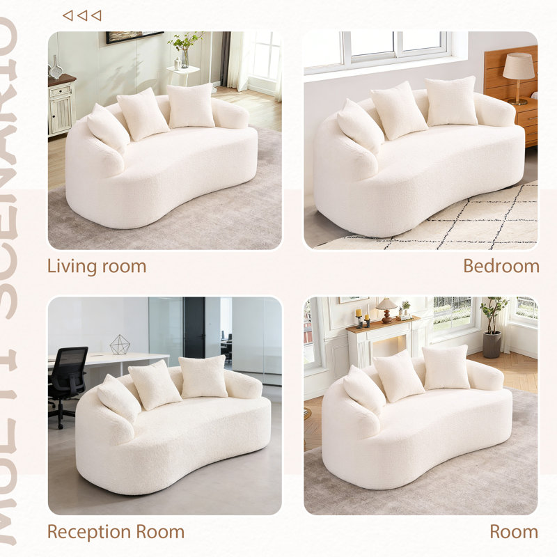 Boneless 65" Curved Small Loveseat Sofa,Cozy Chenille Upholstered Couch with 3 Pillows,Modern Deep Seat Cloud Couch Memory Foam Compression Sofa,for Living Room Apartment Office,No Assembly Needed
