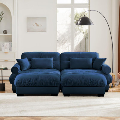 Canapé surdimensionné à deux places avec repose-pieds, deux places avec accoudoirs à traversin rond, avec coussin de taille et coussins décoratifs, salle de lecture