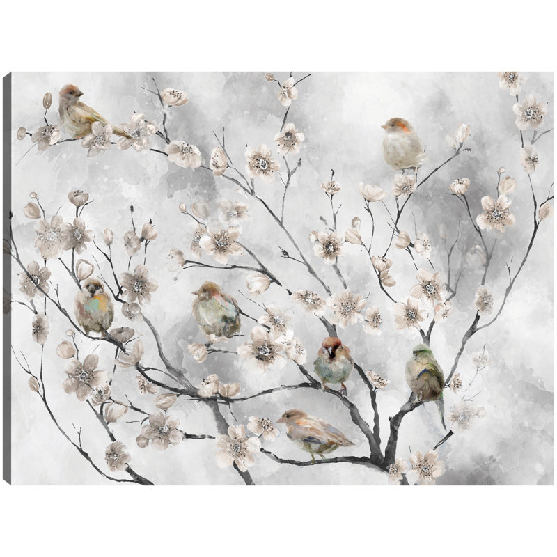 «Cherry Blossom Birds» par Studio Arts, reproduction d'art sur toile, H 11 po x l 14 po, Toile tendue