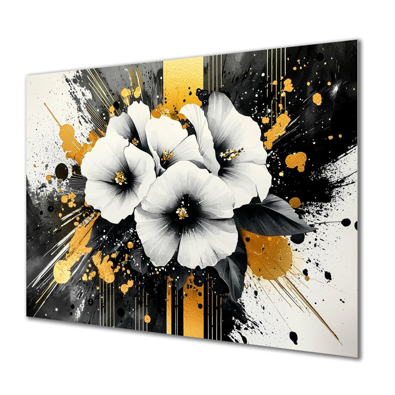 «White and Black Abstract Flowering Botanicals», décoration murale moderne en métal, impression sur métal Botanicals