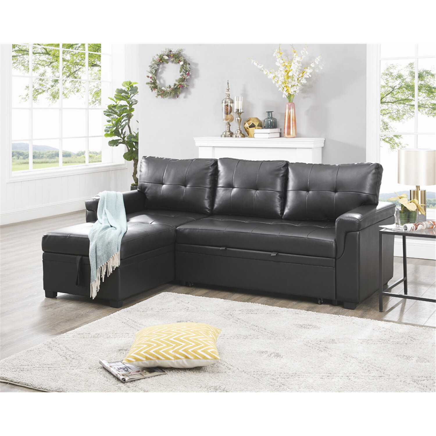  89 Upholstery Sleeper Sectional Sofa with Storage