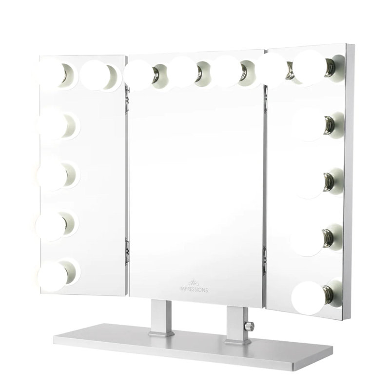Miroir de coiffeuse Trifecta Plus avec 15 ampoules sphériques à DEL, miroir de maquillage Portrait avec gradateur à bouton