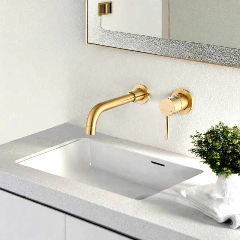 Wall Mounted Single-handle Bathroom Faucet, Brushed Gold