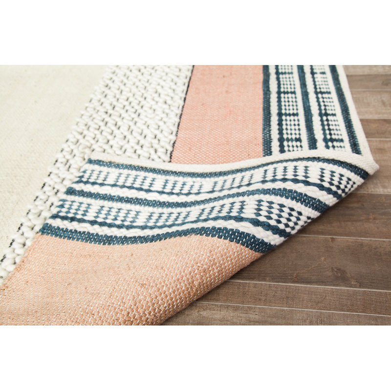 Tapis rayé ivoire / gris tissé à plat à la main Pétrolia, Rectangle 8 pi x 10 pi