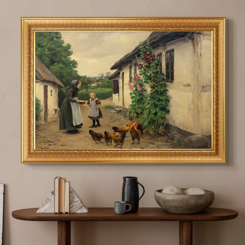 " Visit To Grandmother " by Hans Andersen Brendekilde, 16x22 INNER SIZE, Framed Canvas, Ornate Venetian Gold