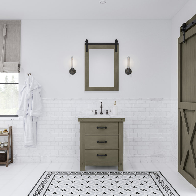 Aberdeen 30" Bath Vanity with Mirror, Rustic Sierra, Carrara White
