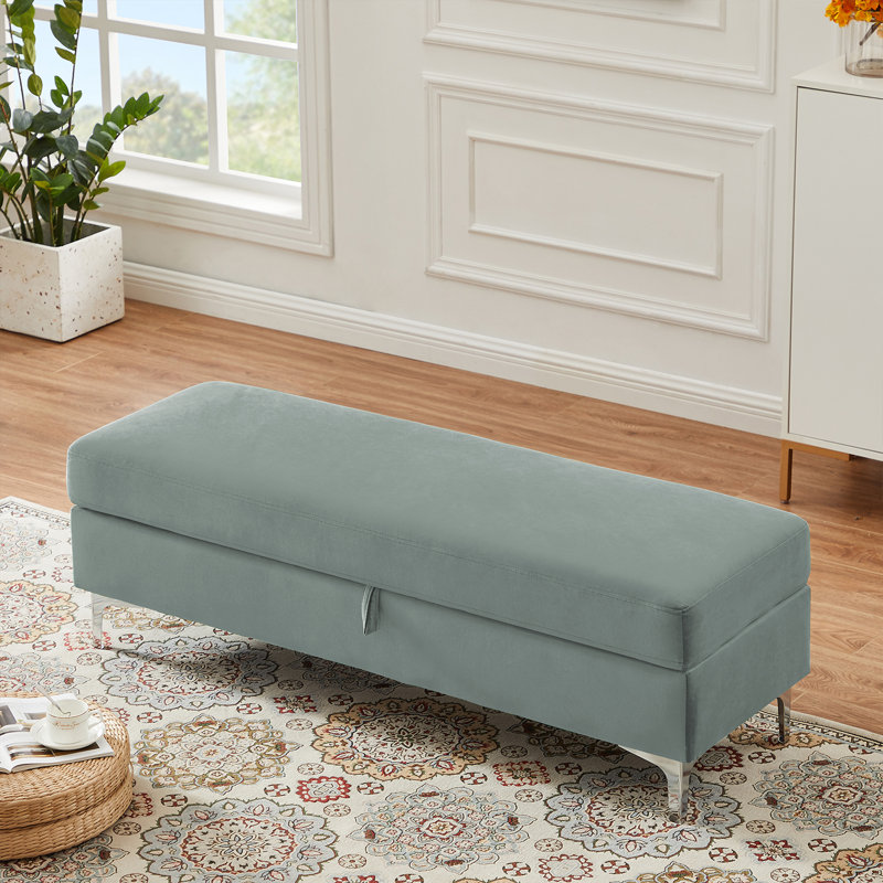 Chyana Velvet Ottoman, Gray Velvet