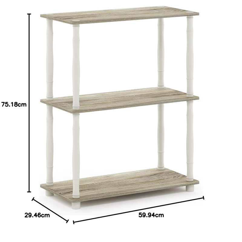 Étagère compacte à 3 niveaux pour usages multiples avec tube classique, Chêne/Blanc