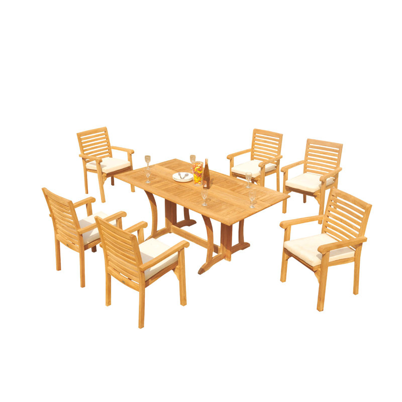 Cimah 6 - Person Teak Solid Wood Patio Dining Set Rectangular Table
