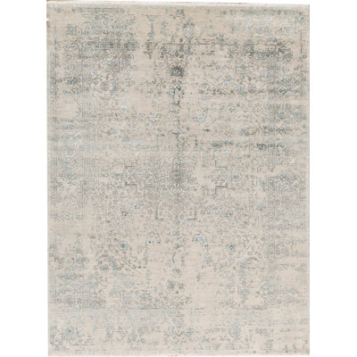 Hand-Knotted High-Quality Silver and Aqua Area Rug