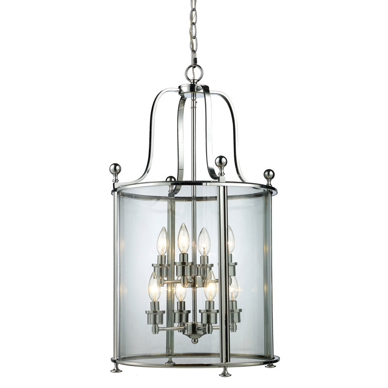 Lucah 8 - Light Steel Dimmable Lantern Tiered Chandelier, Chrome