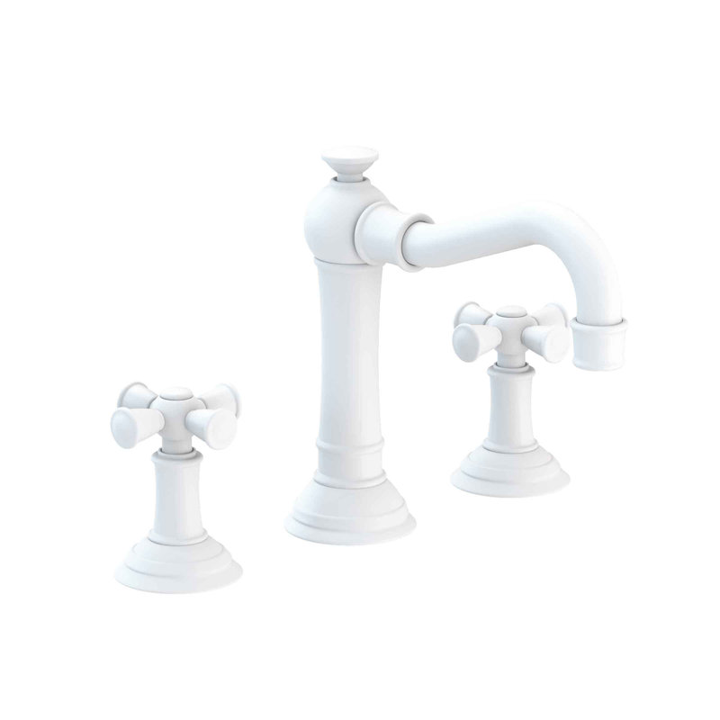 Jacobean Widespread Bathroom Faucet with Drain Assembly, Matte White