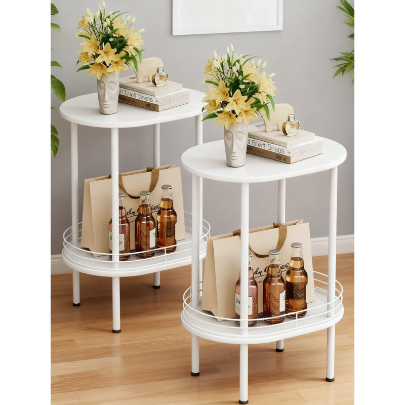 Ensemble de 2 tables d'appoint rondes avec rangement, table de chevet moderne pour le salon, la chambre à coucher, la salle de bain, la chambre de bébé et la buanderie