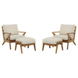 Hatteras Solid Wood Patio Chairs with Cushions and Ottomans