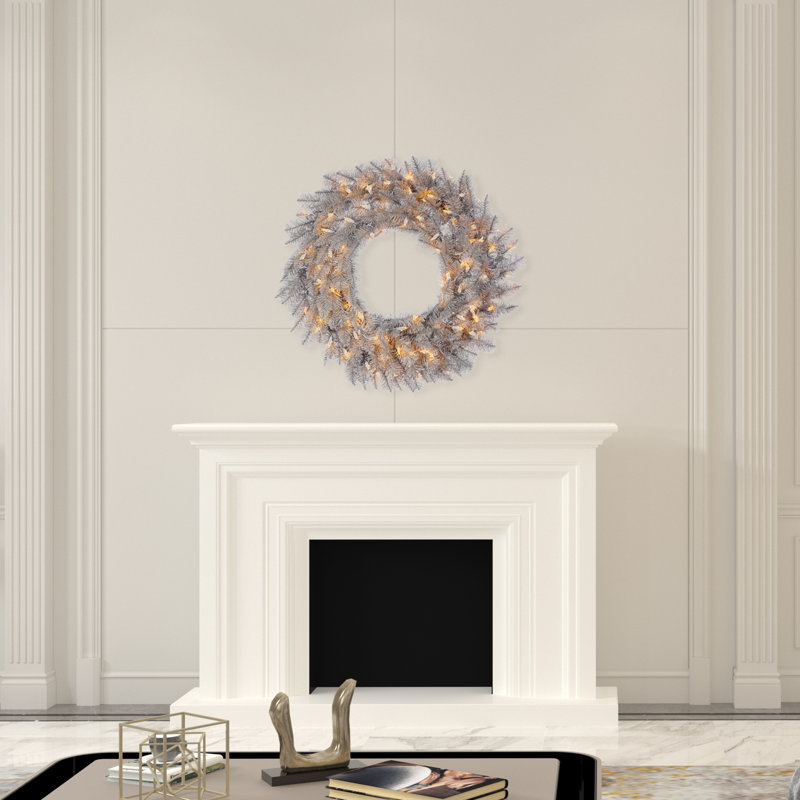 Couronne de sapin artificielle platine, H 36 po x l 36 po x P 3 po