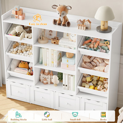 🧸 Bibliothèque à 4 niveaux pour enfants avec tiroirs et bacs, rangement pour jouets tout-en-un pour salle de jeux