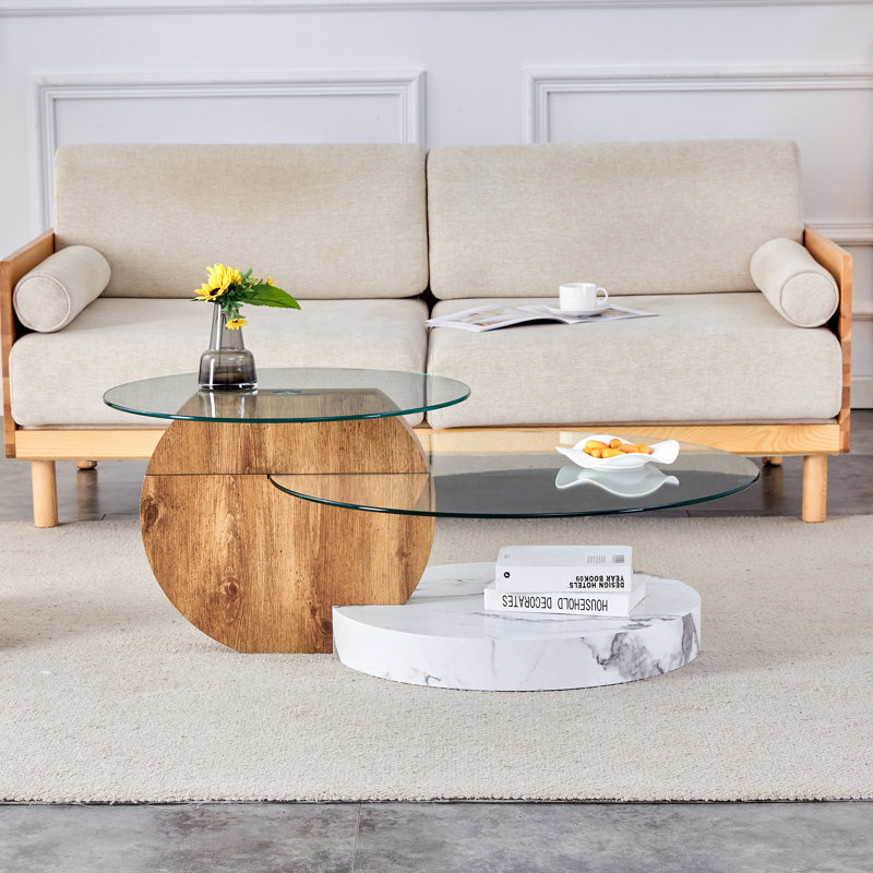 Table basse gigogne moderne Varese, Brun / Blanc, Clair, H 17 po x l 42 po x P 31,5 po