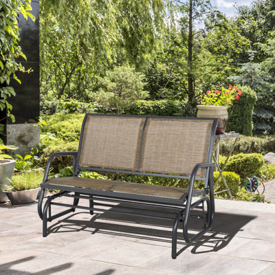 2 balancelles d'extérieur, banc oscillant. Structure en acier thermolaqué, brun mélangé. Sangle de ventilation, eau et eau. Supporte 440 lb Fauteuil à bascule lisse. Polyvalent pour le jardin, le porche et la partie avant. L 47,25 po x l 27,5 po