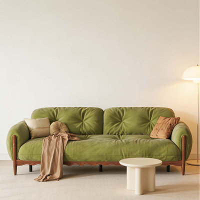 Mid-Century Modern Green Velvet Sofa