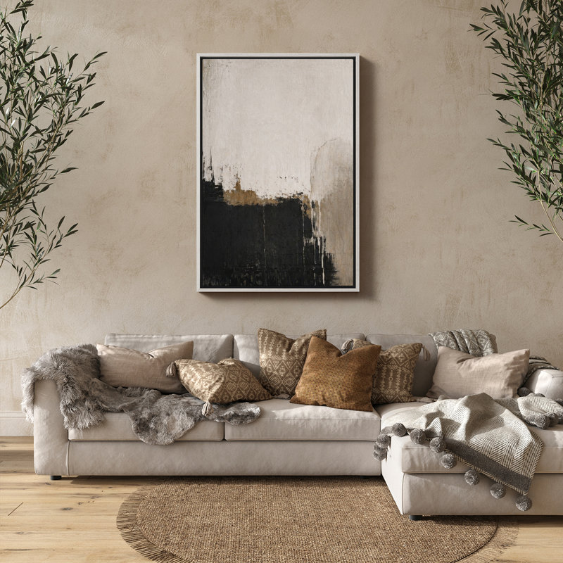 Doux ivoire beige et noir abstrait bloc minimaliste chambre à coucher, impression encadrée, art mural, 24" H x 16" W, White