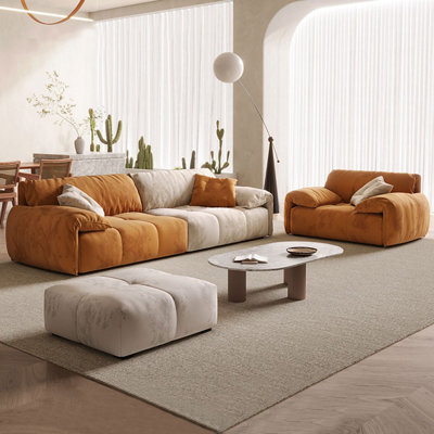 Ensemble de salon 3 pièces orange + blanc 100% polyester