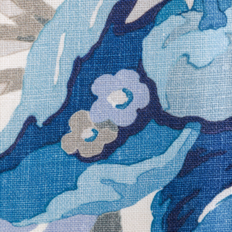 Majorelle Horseshoe Bay 100% Linen Fabric, Blue/Ivory